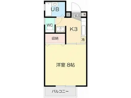 カサス ヴィエント III棟(1K/1階)の間取り写真