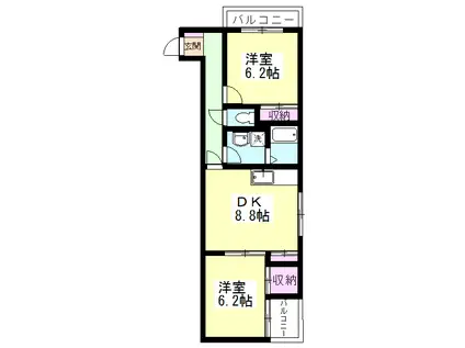 ミリアビタ薬円台(2LDK/2階)の間取り写真