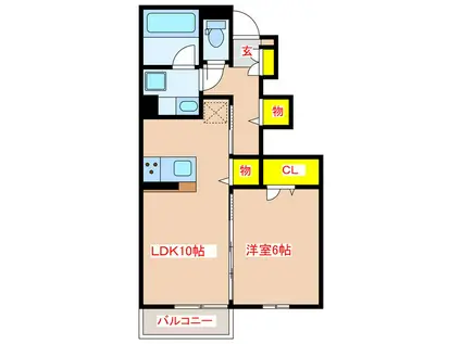 AVENIR五代町I(1LDK/1階)の間取り写真
