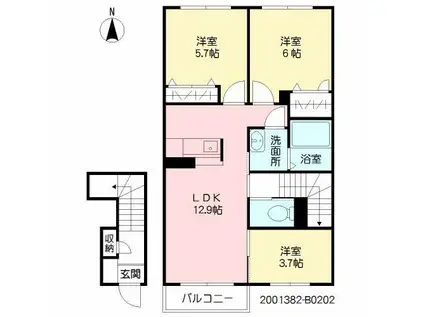 ヌアヌ (3LDK/2階)の間取り写真