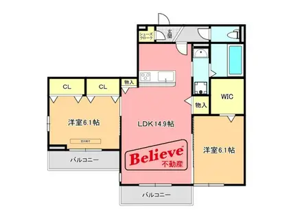 PLUM M I(2LDK/2階)の間取り写真