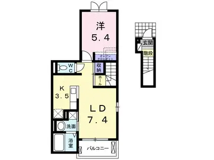 カームリ―ヒル II(1LDK/2階)の間取り写真