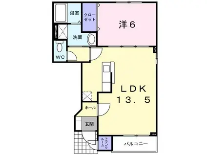 スカイピア勇舞IIB棟(1LDK/1階)の間取り写真