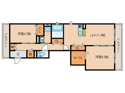フェリーチェ上三条(2LDK/3階)の間取り写真