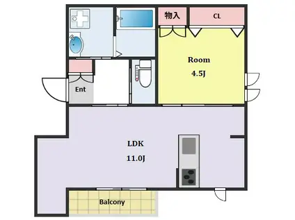 クアトレ北沢(1LDK/2階)の間取り写真