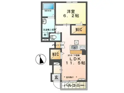 カメリア(1LDK/1階)の間取り写真