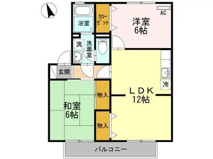 ブレスガーデン II棟(2LDK/2階)の間取り写真