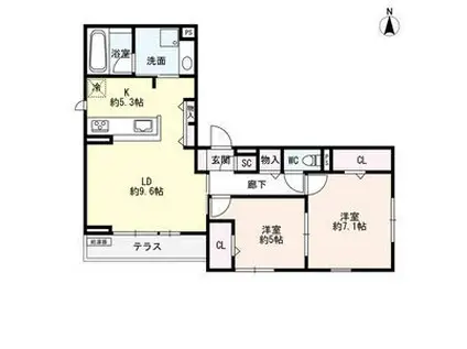 LUVITA新福寺町(2LDK/1階)の間取り写真