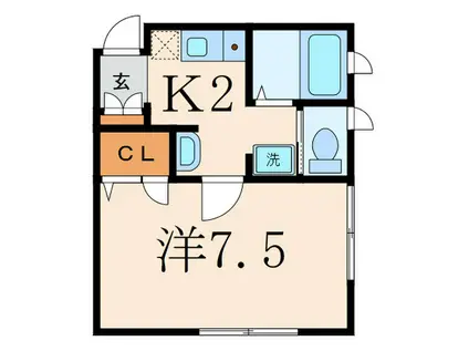 YKクラウン(1K/2階)の間取り写真