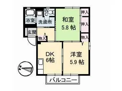 ミラベル瀬戸見(2DK/2階)の間取り写真