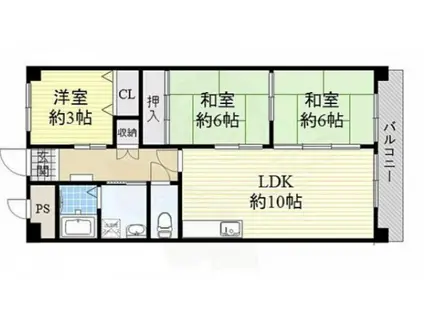 パレス竹ヶ城(3LDK/6階)の間取り写真