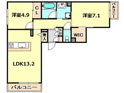 SHAMAISON南甲子園(2LDK/2階)の間取り写真