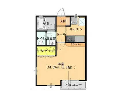 ピエールドゥ若宮(1K/2階)の間取り写真