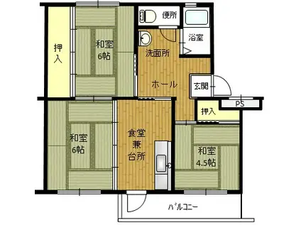 兵庫県公社 東垂水5A号棟(3DK/3階)の間取り写真