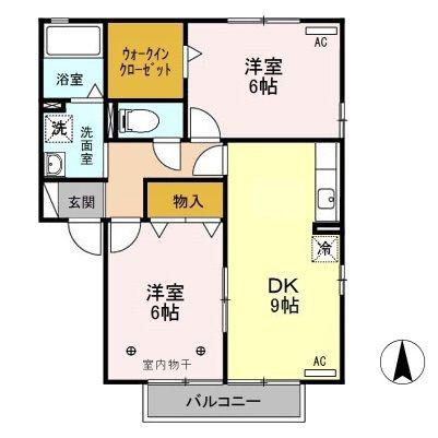 グランデ・カノン(2DK/2階)の間取り写真