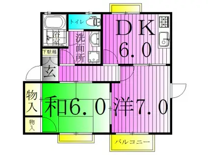 せせらぎタウンB棟(2DK/1階)の間取り写真