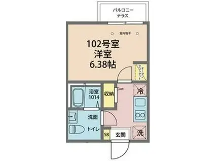 カインドネス一之江(1K/1階)の間取り写真