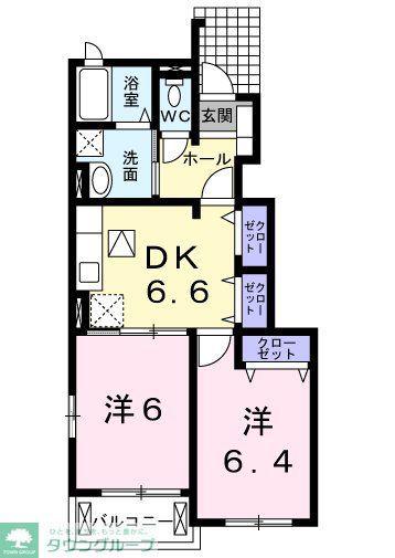 ウエスト ウッド(2DK/1階)の間取り写真