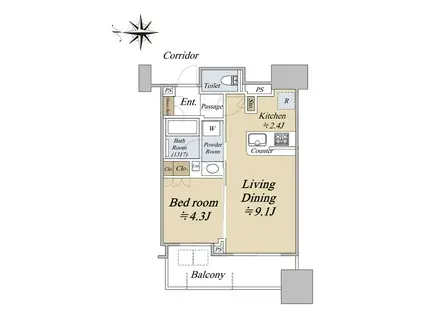 シティタワー大阪本町(1LDK/13階)の間取り写真