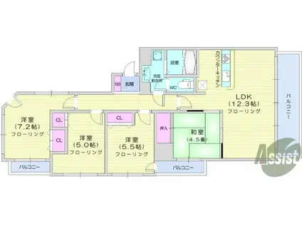 ナイスロイヤルタワー北四番丁(4LDK/10階)の間取り写真