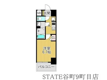 リフレス天王寺国分町(ワンルーム/12階)の間取り写真
