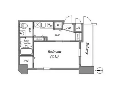 ISM谷町六丁目(1K/2階)の間取り写真