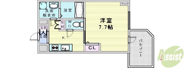 LA DOUCEUR江坂Ⅱ(1K/7階)の間取り写真