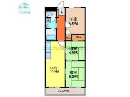 ラポール百合野(3LDK/3階)の間取り写真