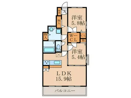 トライアングルヒルズ(2LDK/4階)の間取り写真