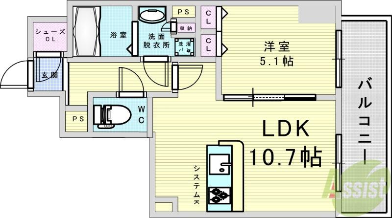 TOPAZ江坂(1LDK/6階)の間取り写真