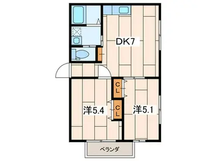 コートヤード(2DK/1階)の間取り写真