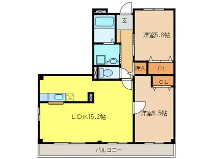 カーサ・タカバII(2LDK/3階)の間取り写真