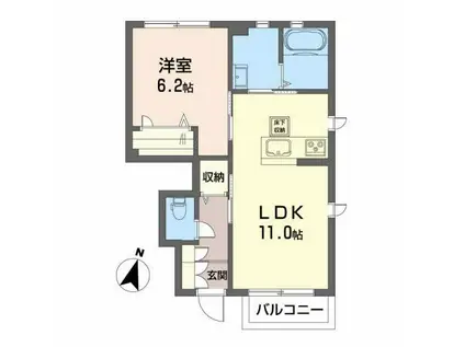 えいとく名取ヶ丘(1LDK/1階)の間取り写真