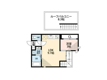 グランティック(1LDK/2階)の間取り写真