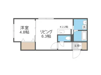 ALTERNATIVE STARLING44(1LDK/2階)の間取り写真