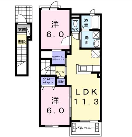 グランティアラIII(2LDK/2階)の間取り写真
