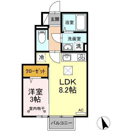 D-ROOMイシカワA(1LDK/1階)の間取り写真