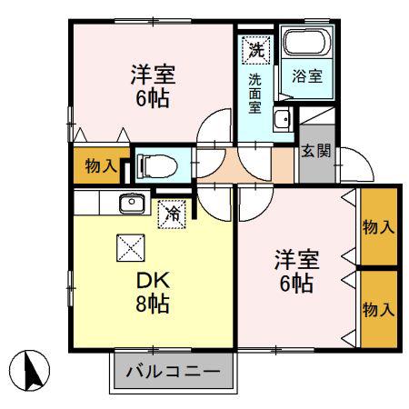 ファミールメゾン(2DK/1階)の間取り写真