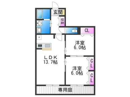 ハイムメゾン平野郷(2LDK/2階)の間取り写真