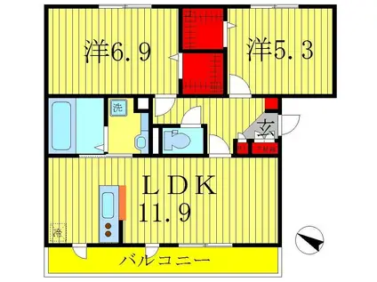 エムワイハイツ(2LDK/3階)の間取り写真