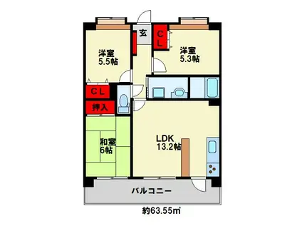 アクロス黒崎ロイヤルヒルズ(3LDK/3階)の間取り写真