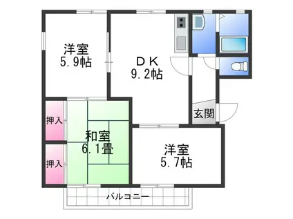 ガーデンタウン清水 B棟(3DK/2階)の間取り写真