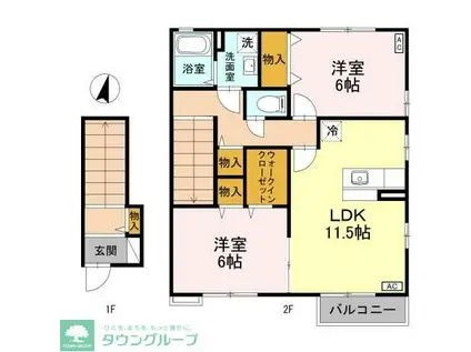 ローズコートA・B(2LDK/2階)の間取り写真