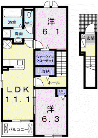 グラスロードII B(1LDK/2階)の間取り写真