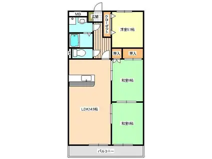 すてーじあ錦ヶ丘(3LDK/1階)の間取り写真