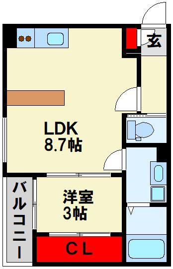 FIKA戸畑(1LDK/1階)の間取り写真