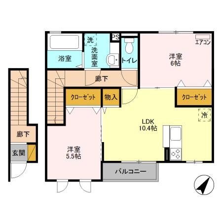 メゾン浅香(2LDK/2階)の間取り写真
