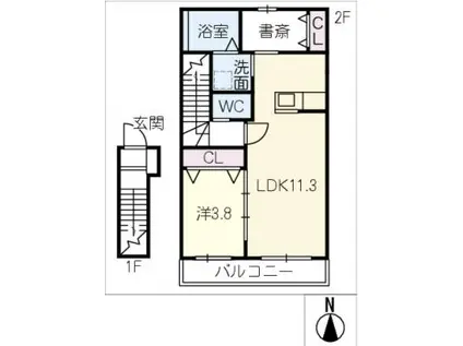グランドゥール有松(1LDK/2階)の間取り写真