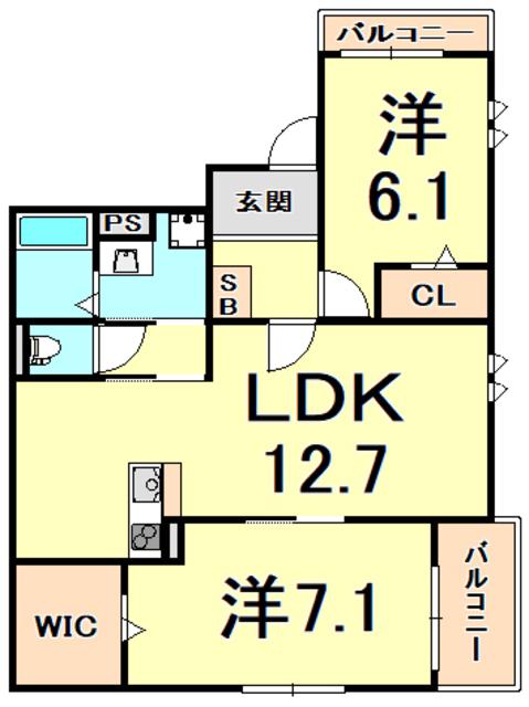 ストラッセ芦屋(2LDK/3階)の間取り写真