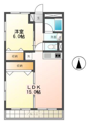 ピアチェーレ江南(1LDK/1階)の間取り写真